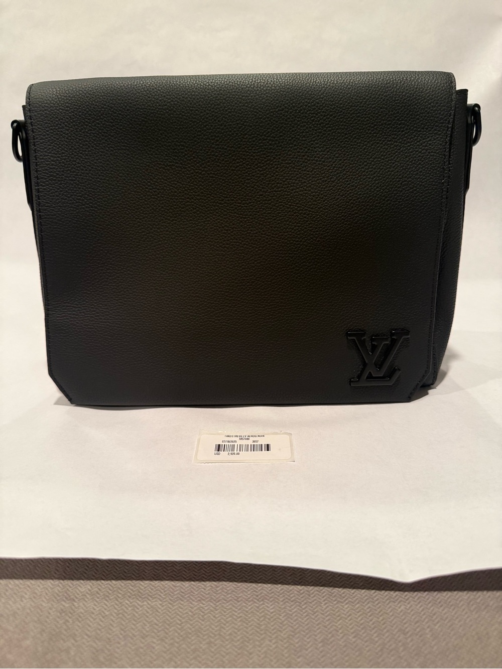 Louis Vuitton Black Pebbled Leather Messenger with LV Initials